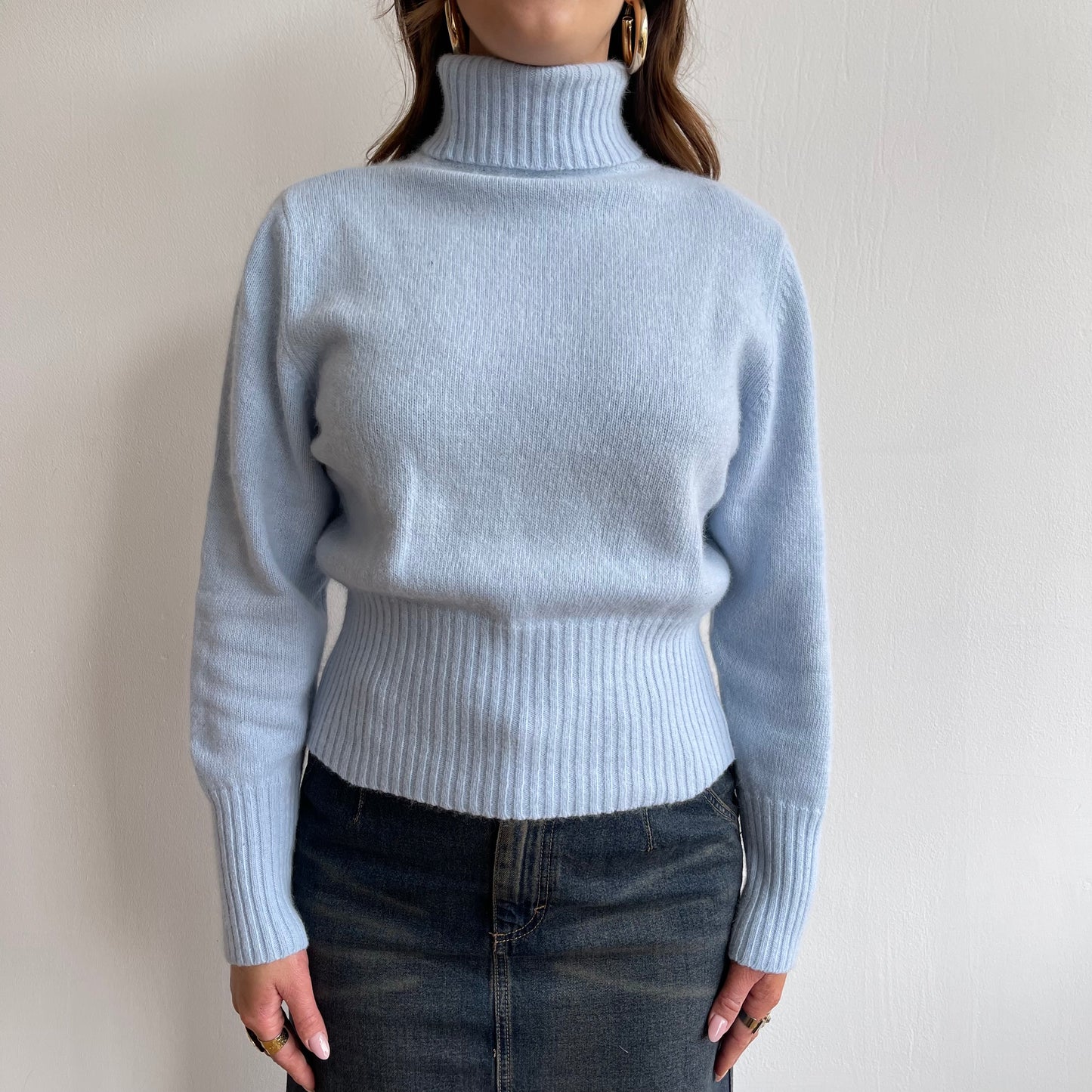Blue angora roll neck jumper - Size S