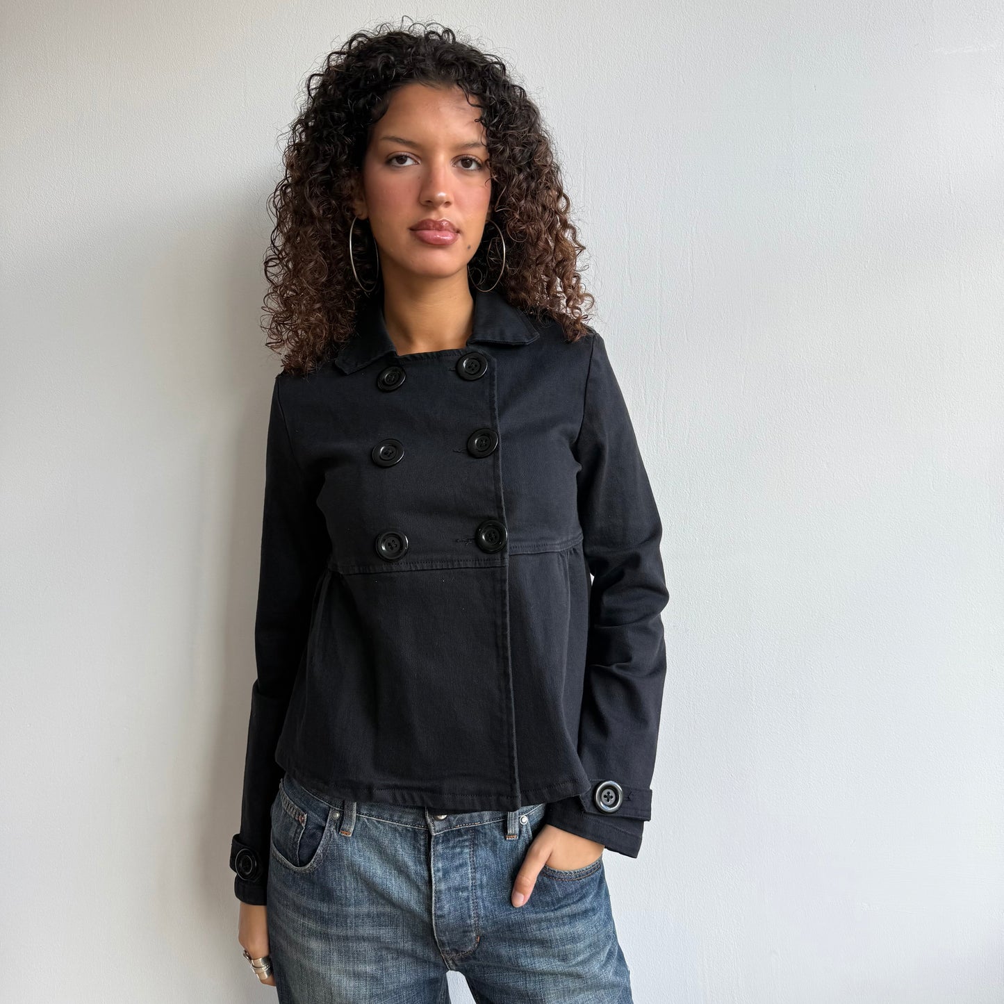 Black denim peacoat - Size M + L