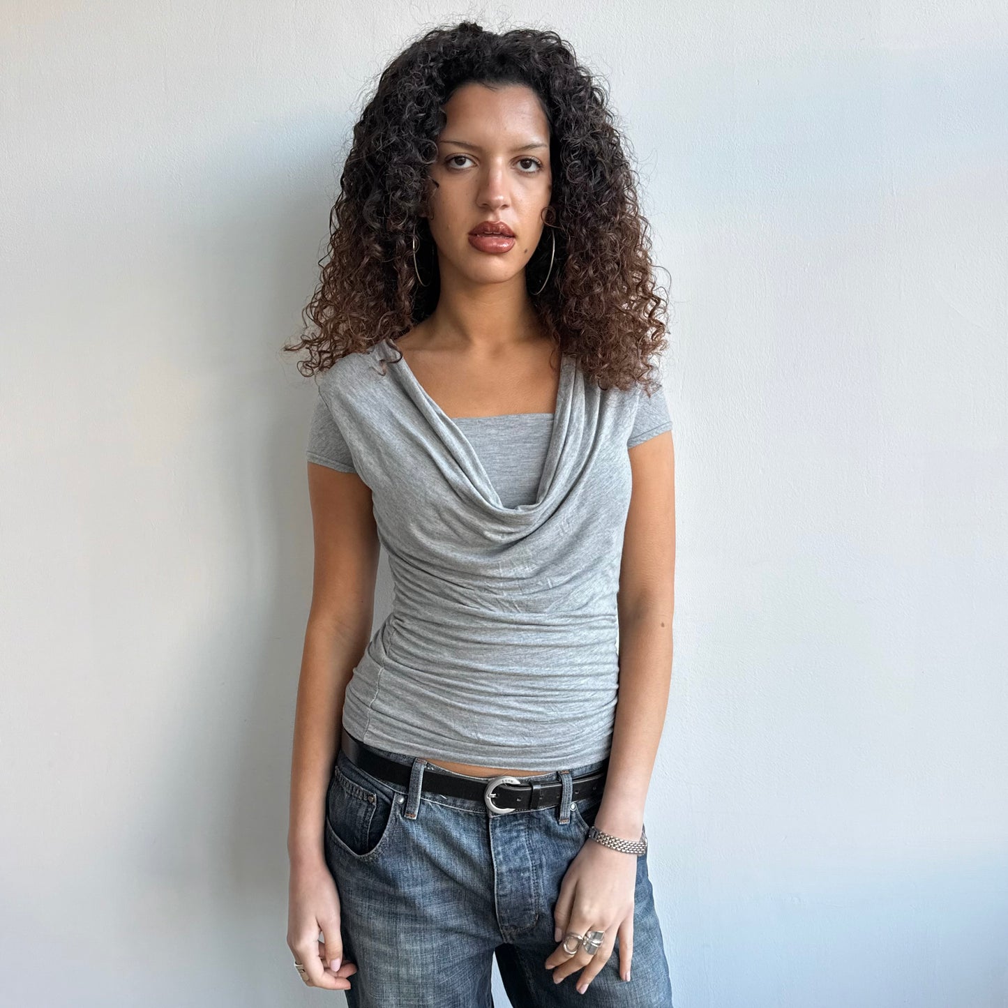 Grey short sleeve cowl top - Size S/M