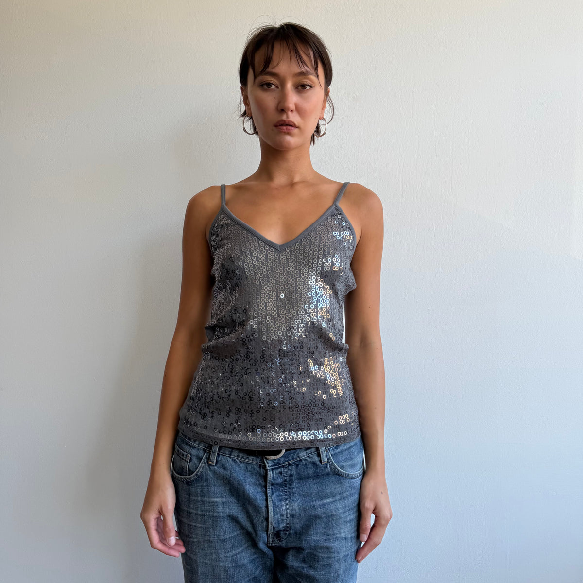 Grey sequin cami top - Size S