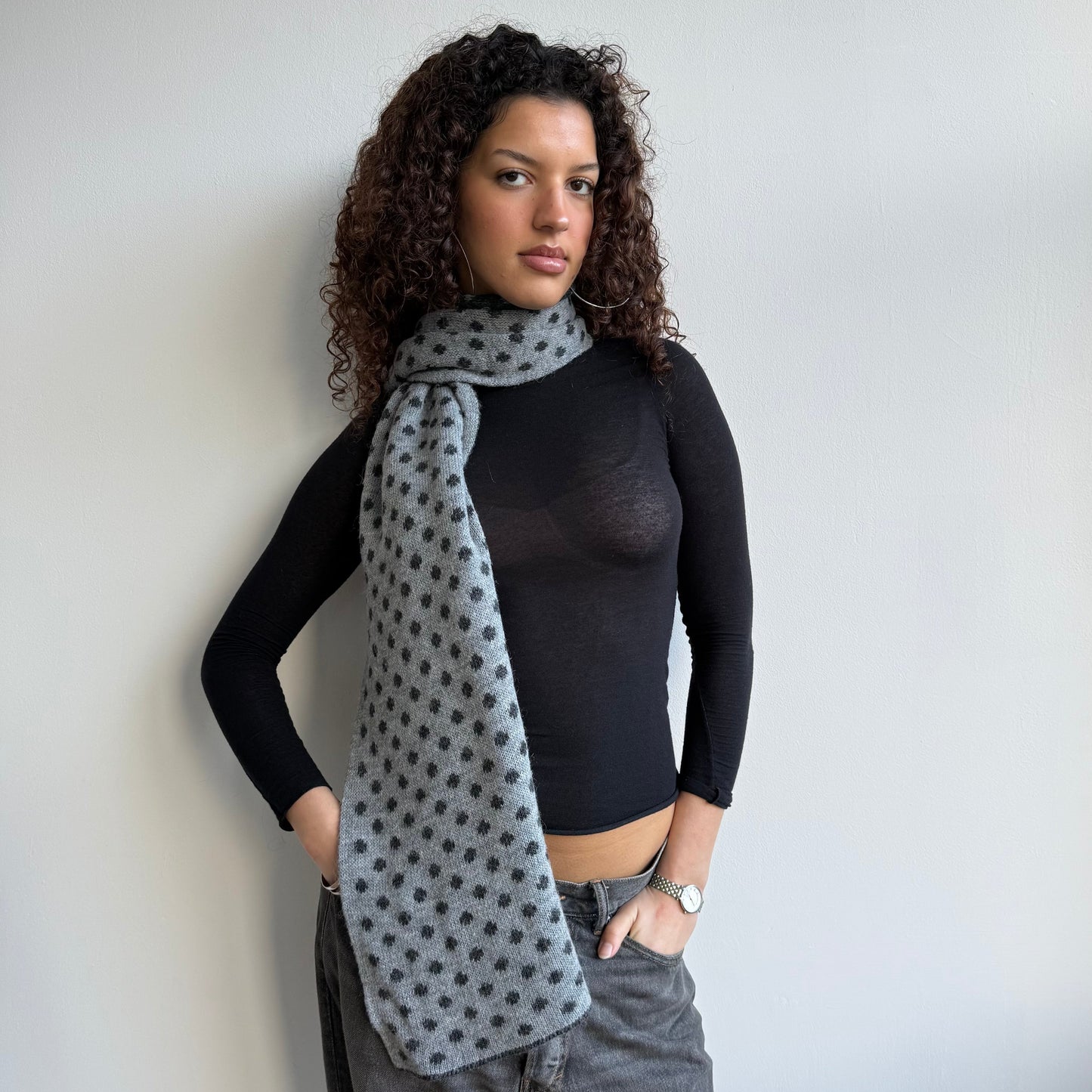 Grey polka dot scarf
