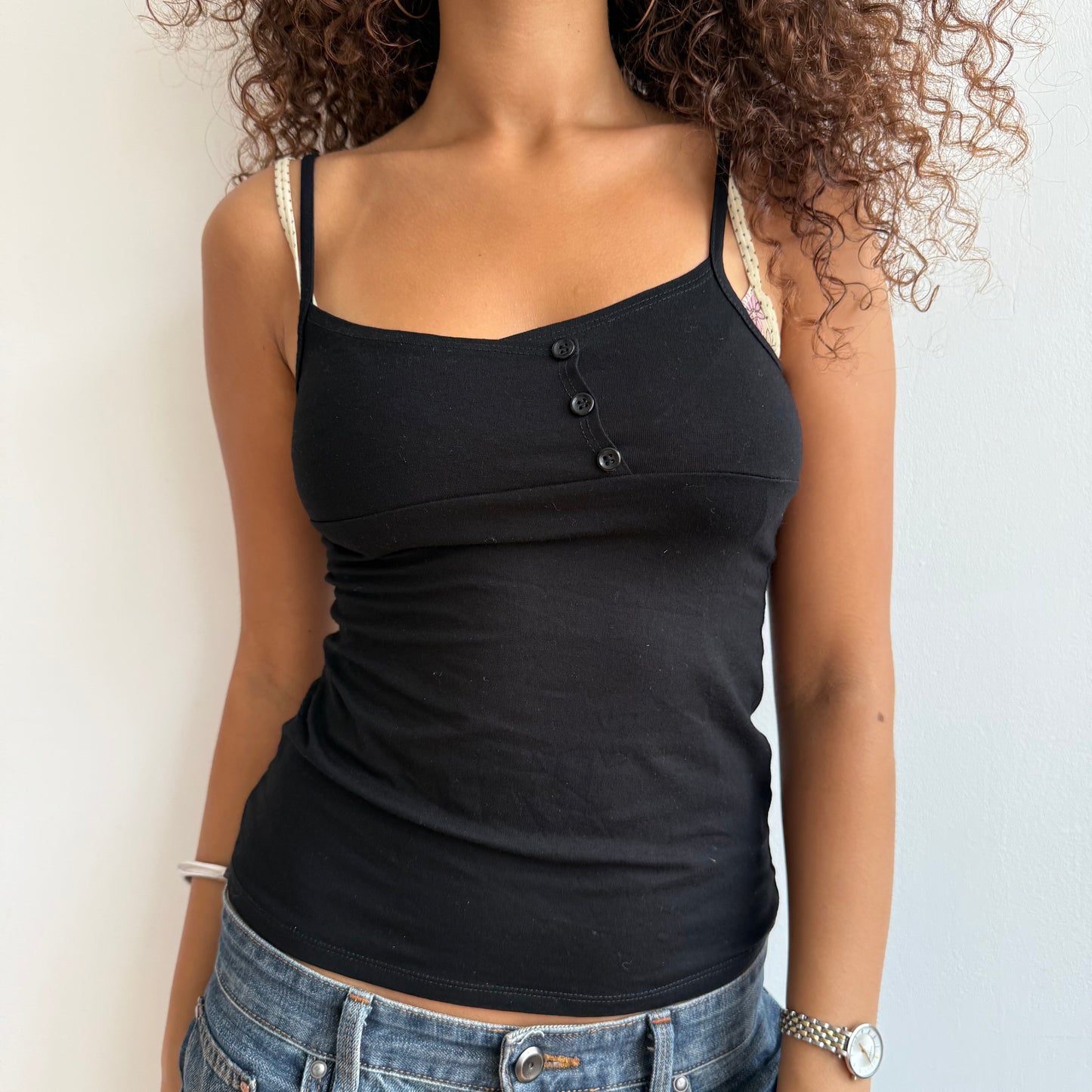 Black asymmetric button cami - Size S