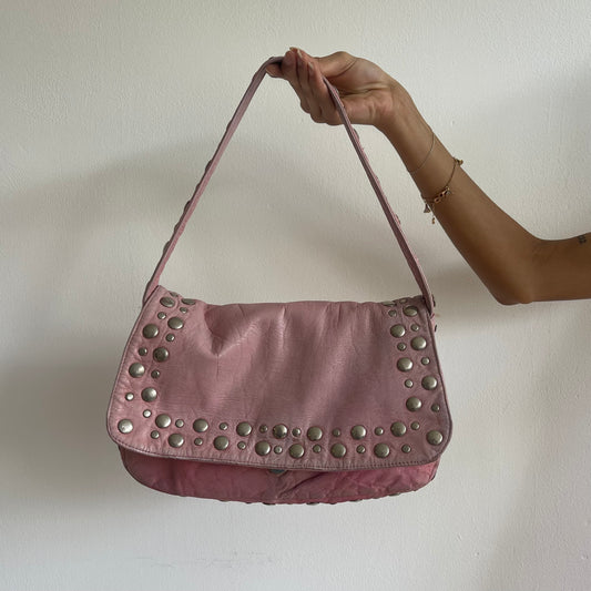 Pink leather studded bag - OS