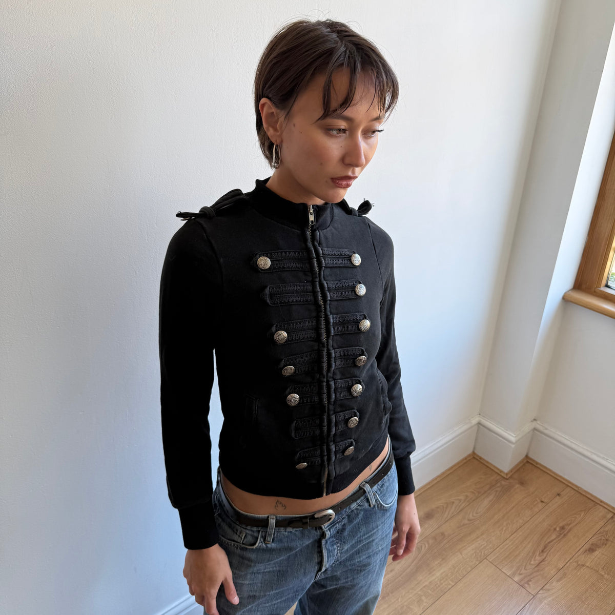 Black military zip up jumper - Size S