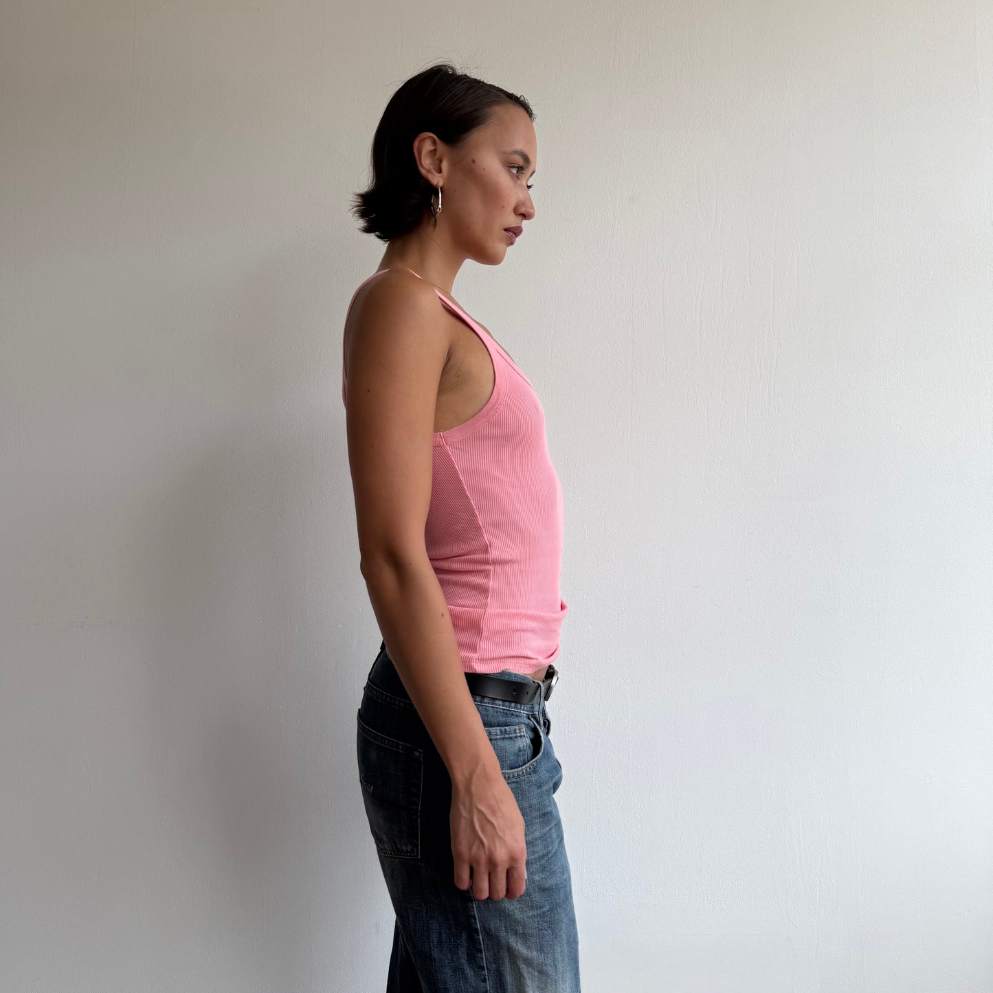 Pink ribbed cami top - Size S