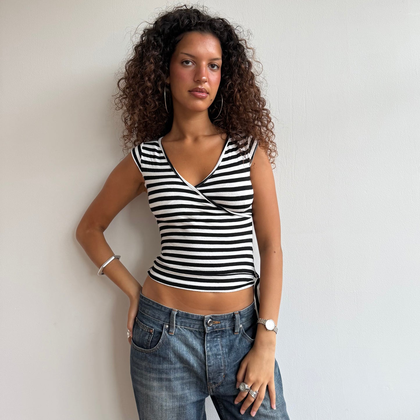 Black and white striped wrap top - Size XS