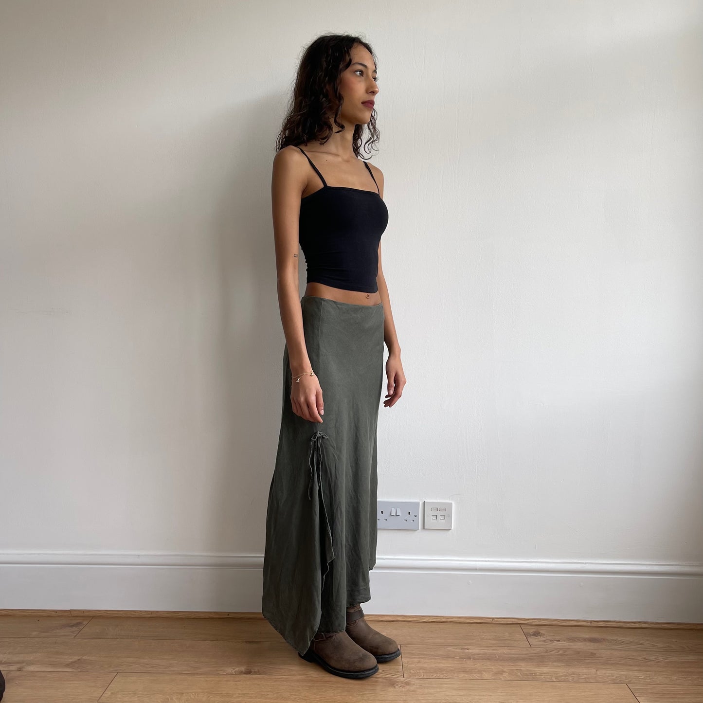 Khaki linen midi skirt - Size S