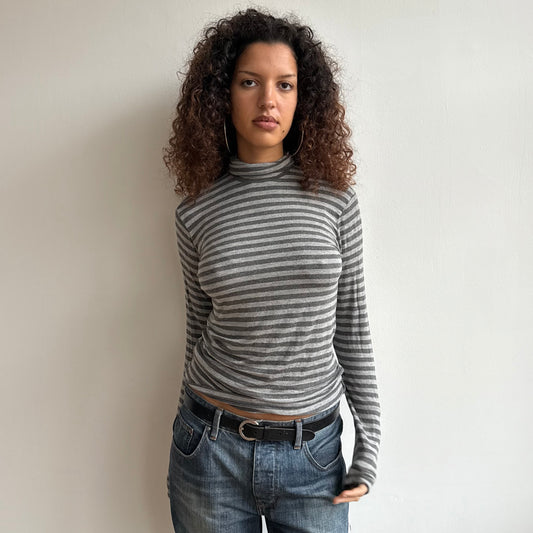 Grey stripe roll neck jumper - Size M