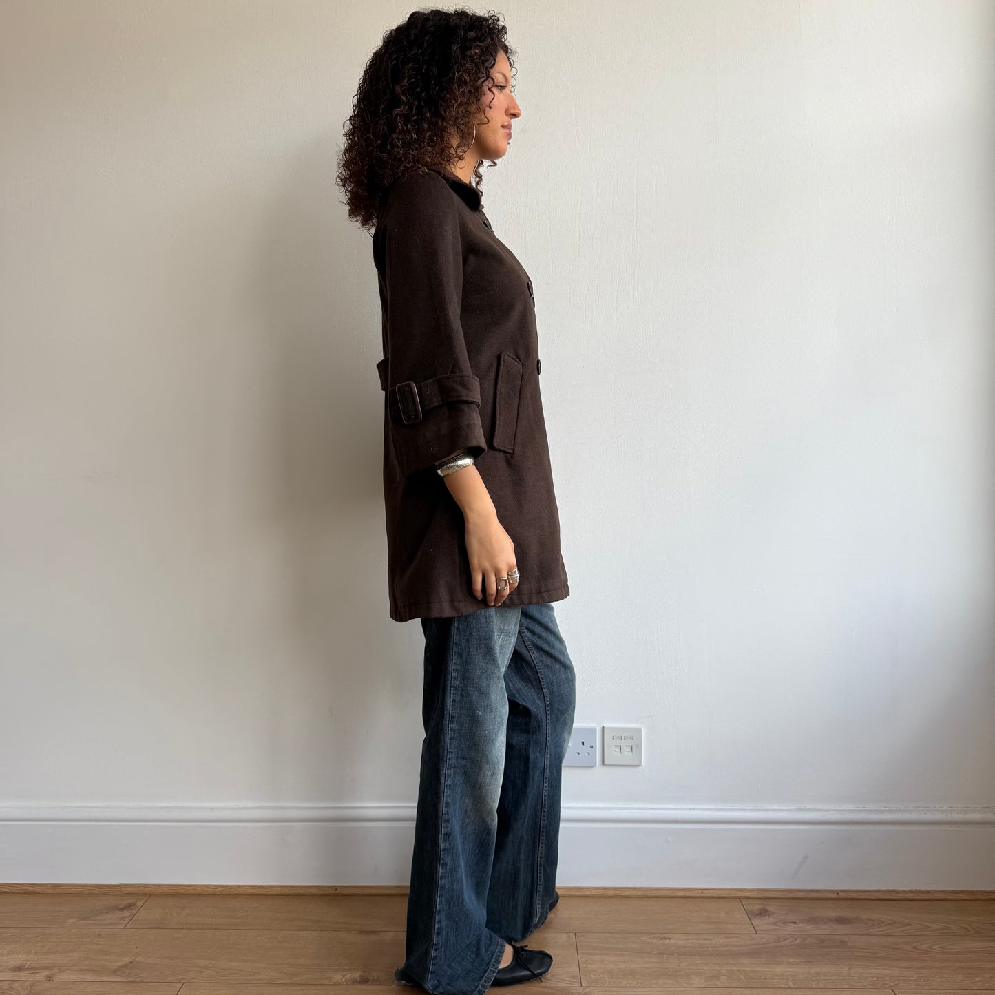 Brown long peacoat trench - Size S