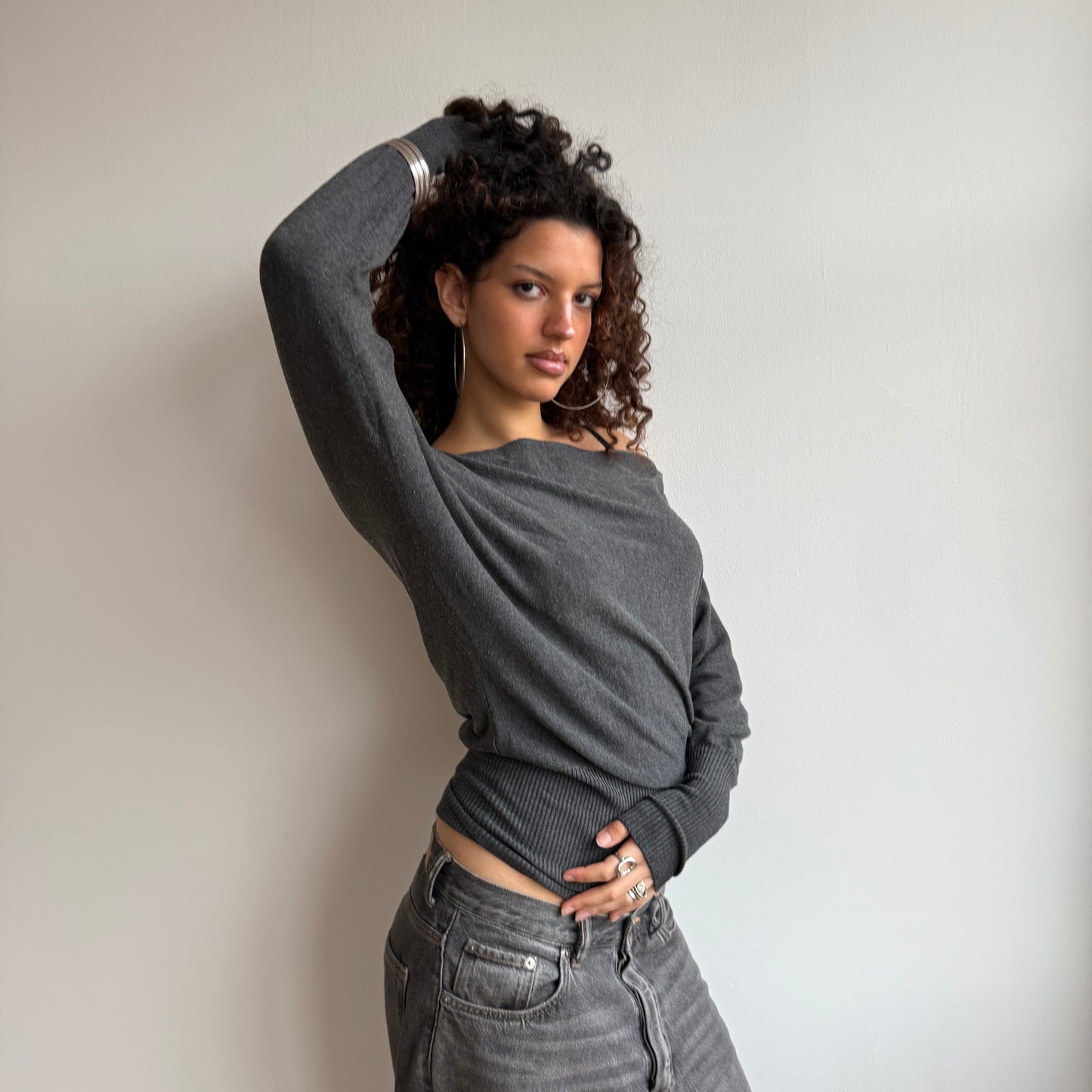 Grey slouchy knit jumper - Size S-M