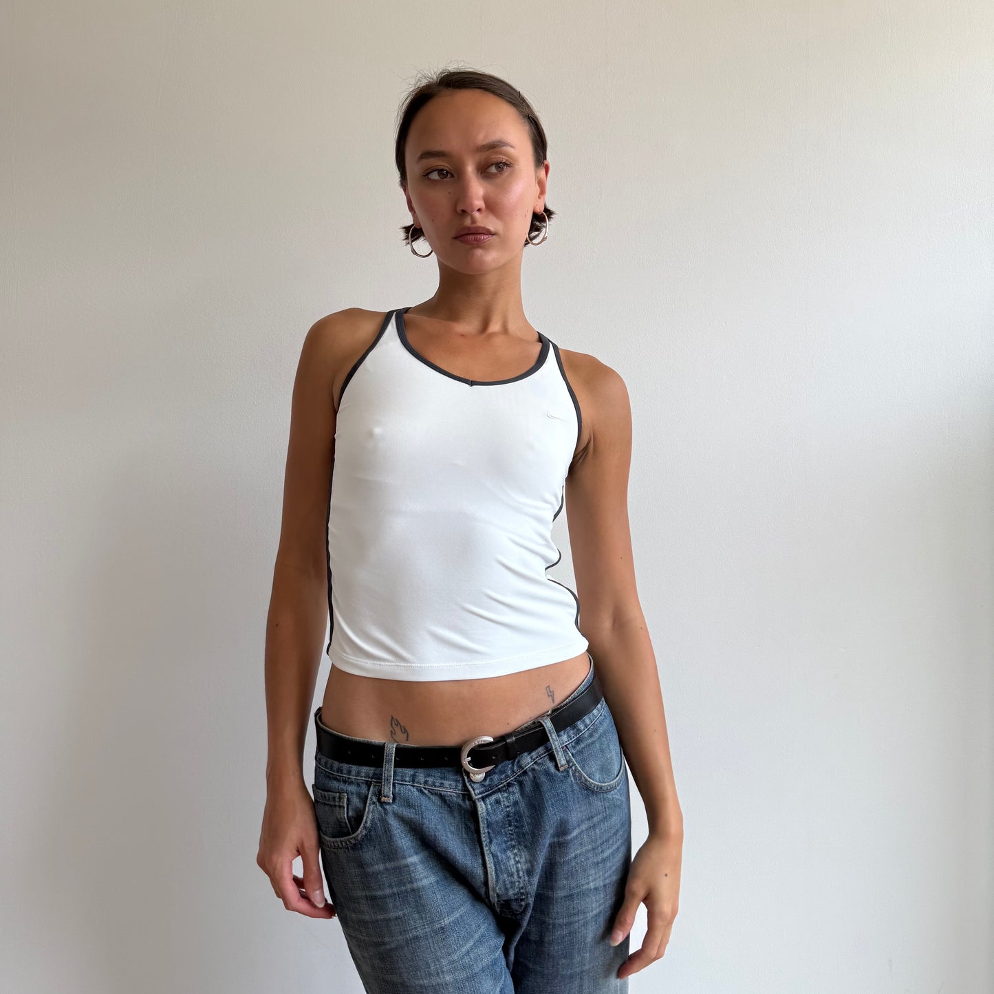 White Adidas v-neck top - Size S