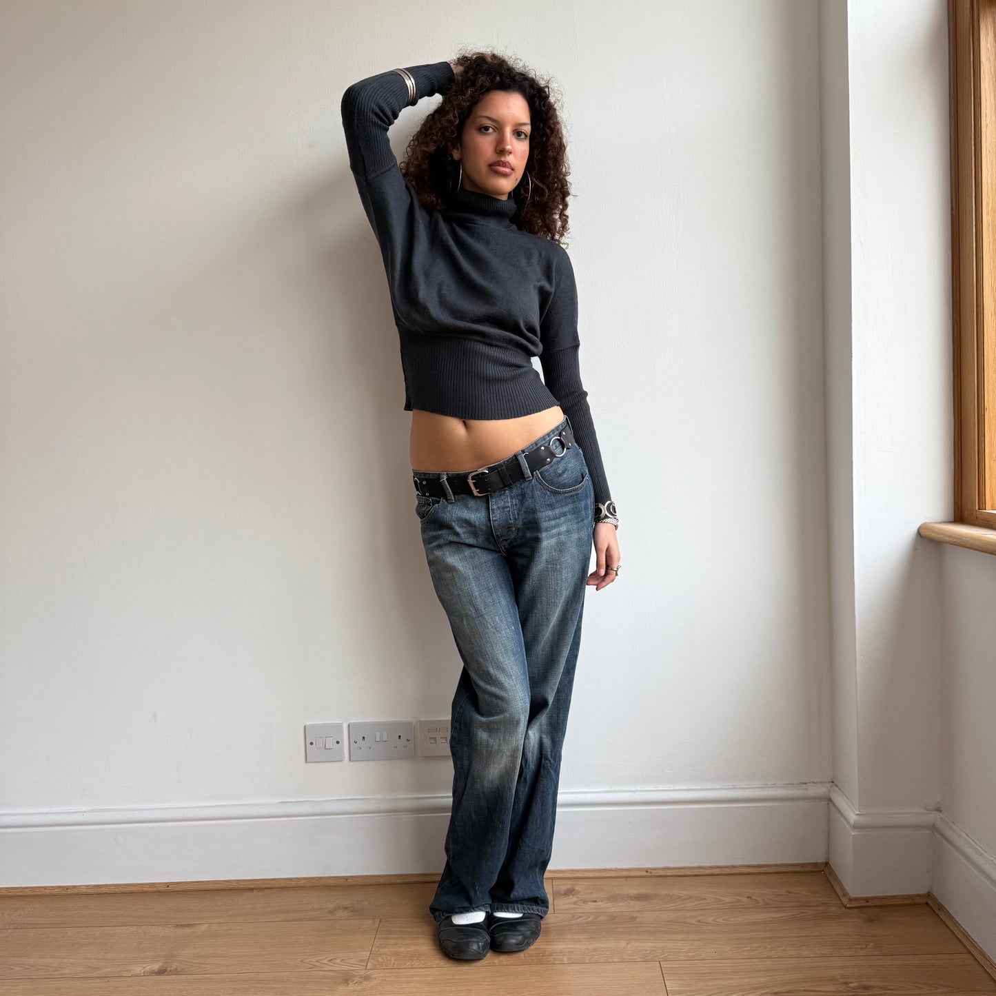 Charcoal batwing roll neck - Size S