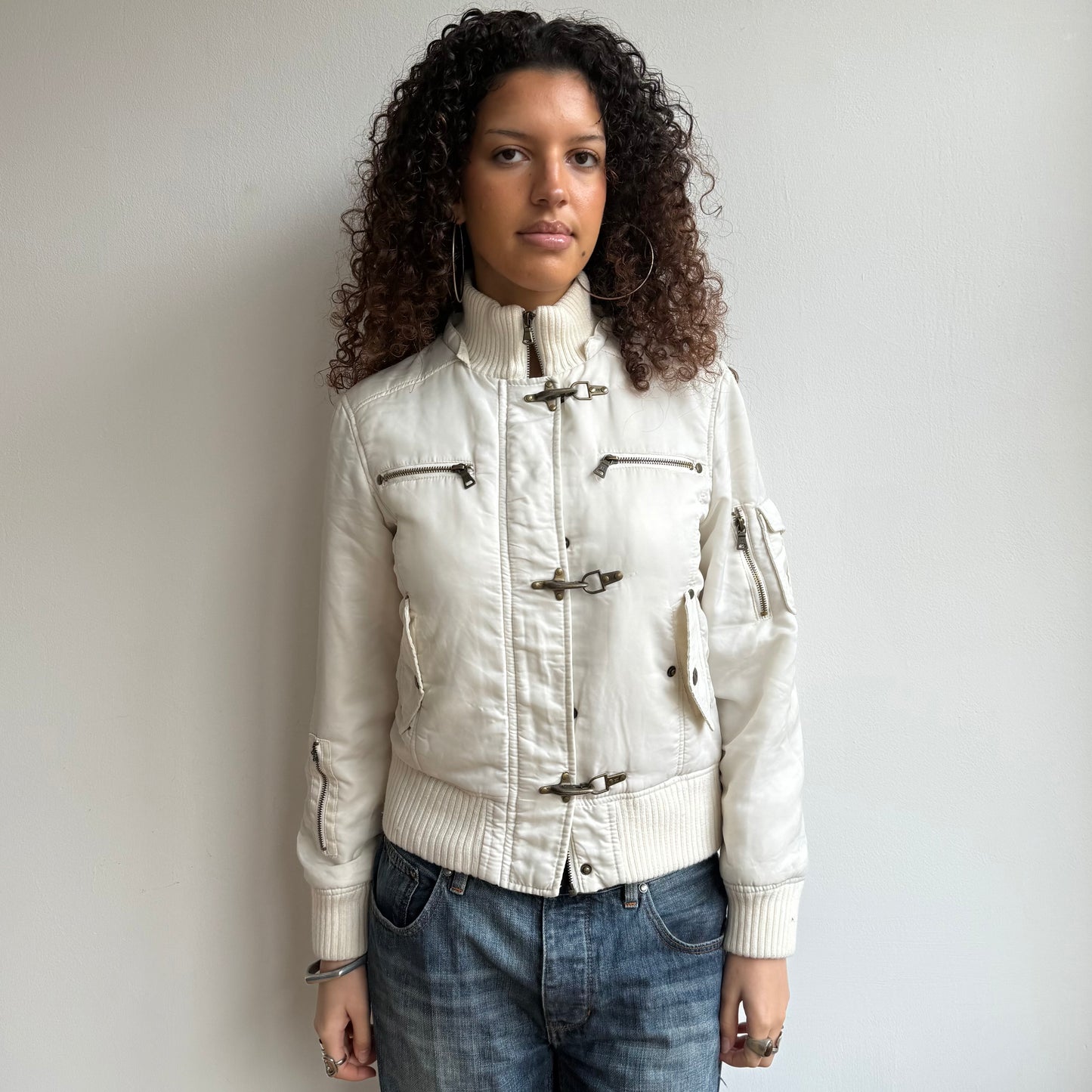 White fireman’s clasp bomber - Size S