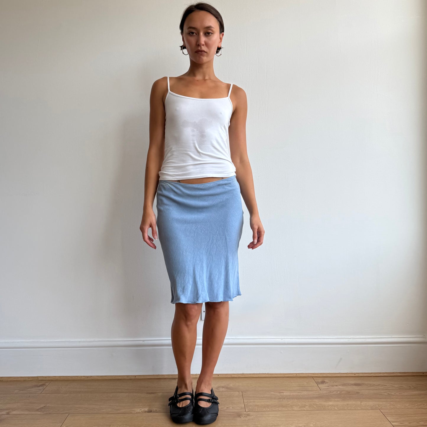 Powder blue linen midi skirt - Size XS