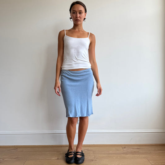 Powder blue linen midi skirt - Size XS