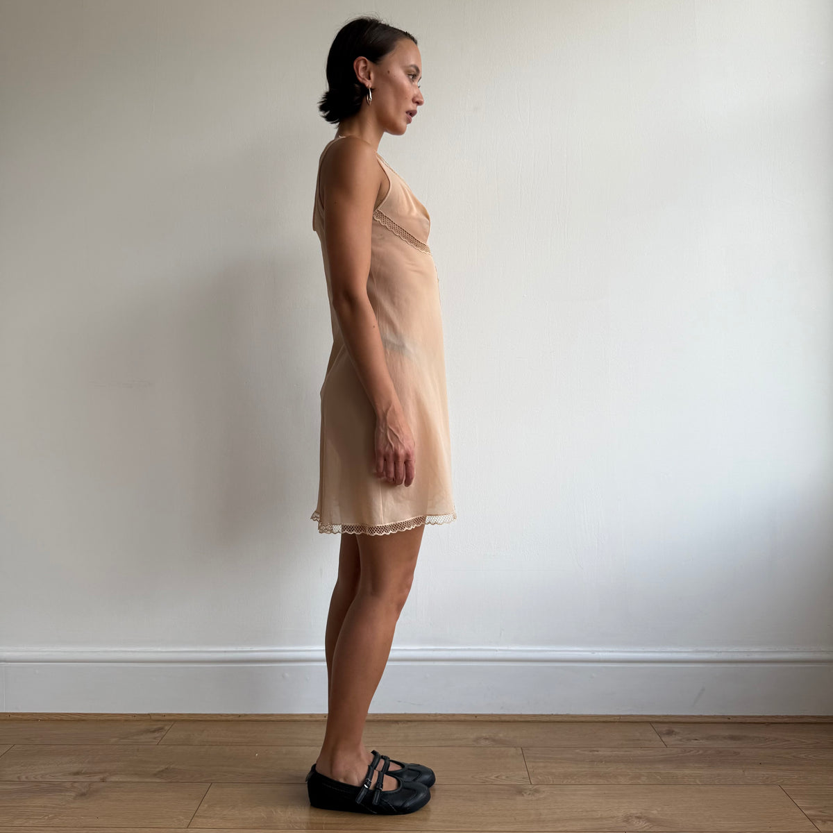 Apricot lace insert slip dress - Size S