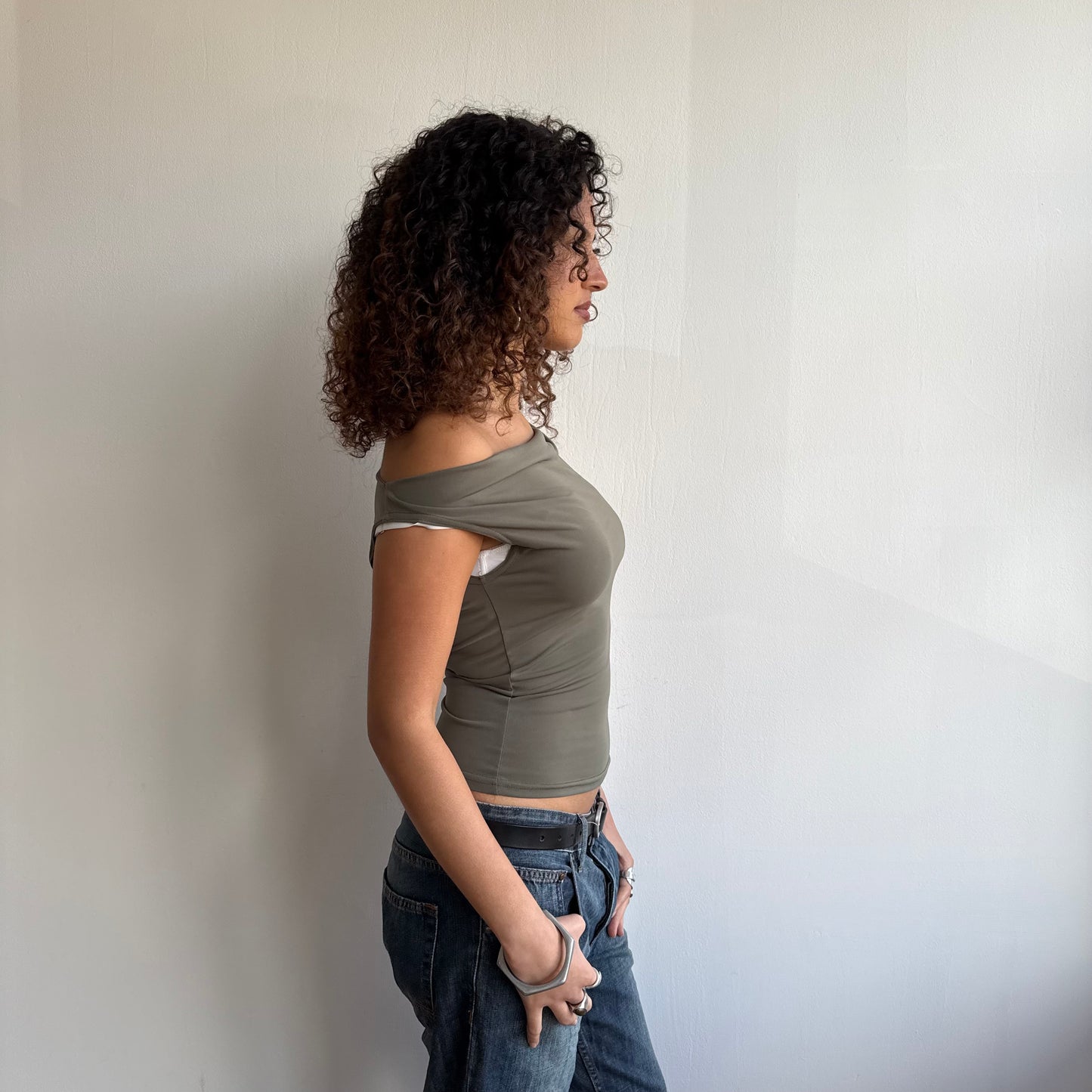 Khaki slouchy top - Size S