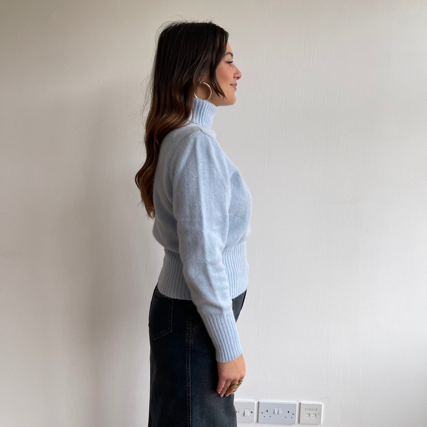 Blue angora roll neck jumper - Size S