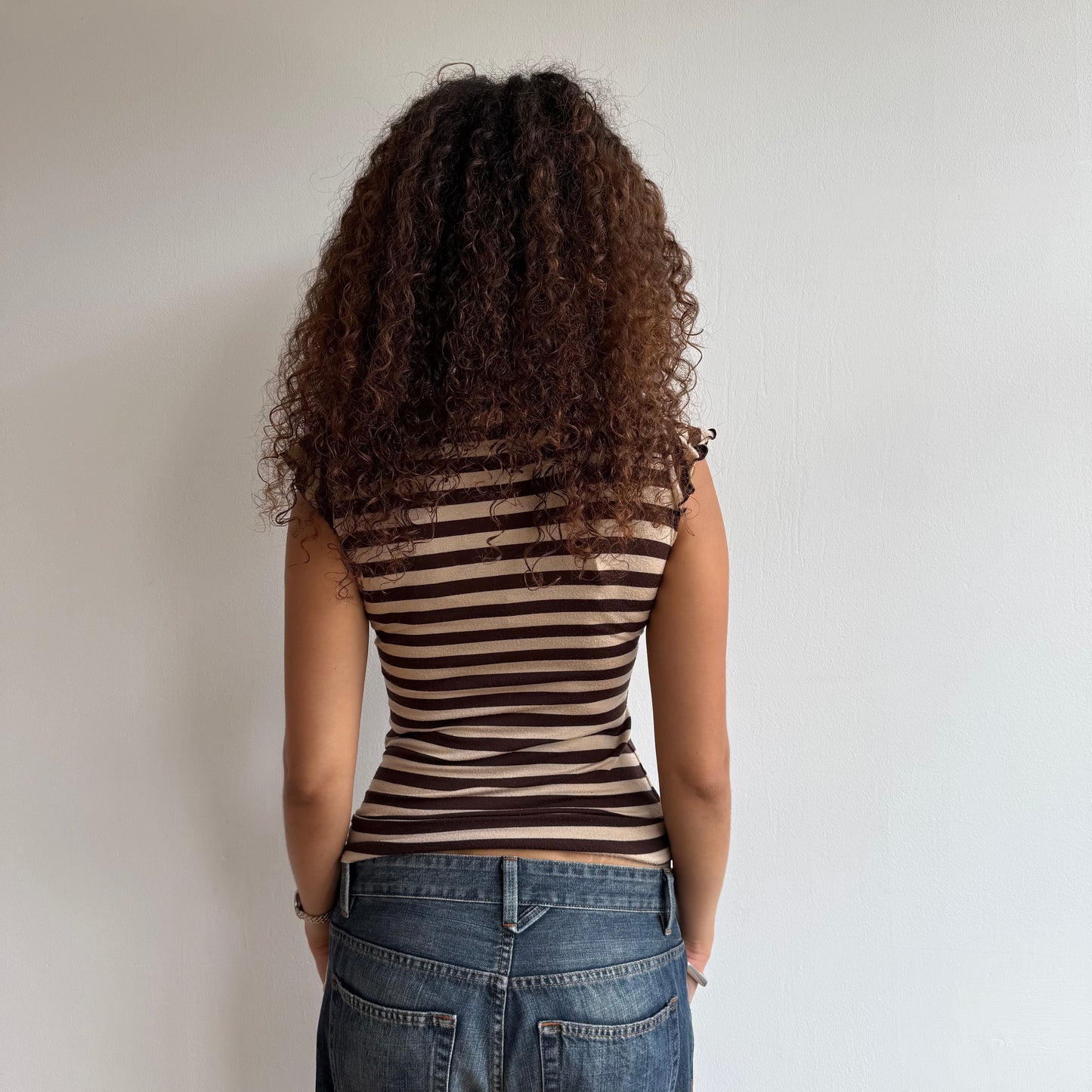 Beige + brown stripe top - Size S