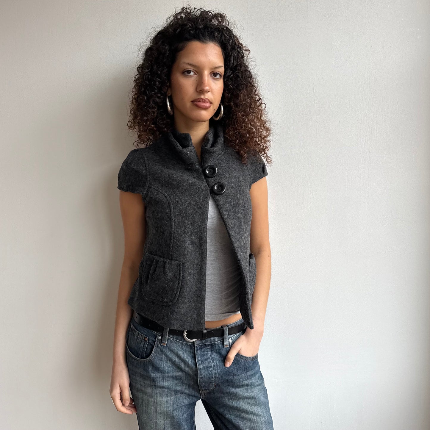 Grey short sleeve peacoat - Size S