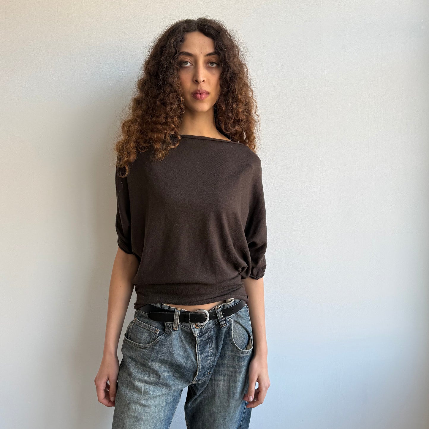 Brown short sleeve slouchy knit - Size M