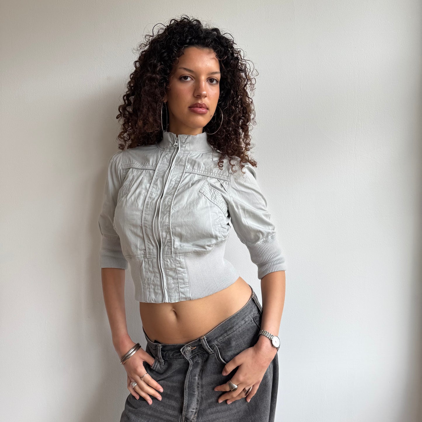 Grey 3/4 sleeve cargo jacket - Size S