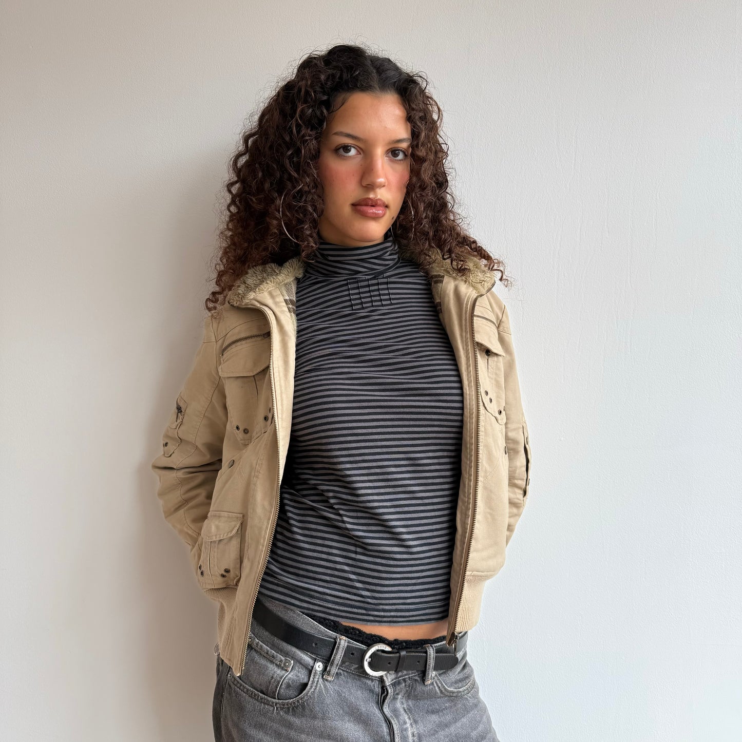 Tan fur hood bomber - Size S