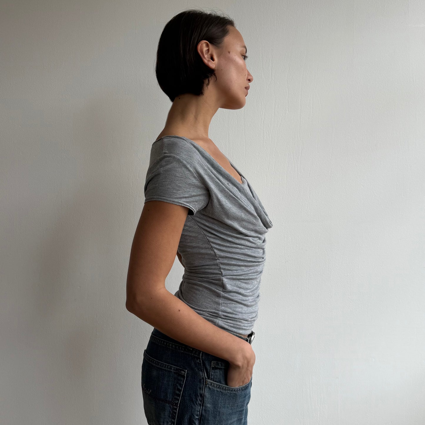 Grey cowl double layer top - Size M