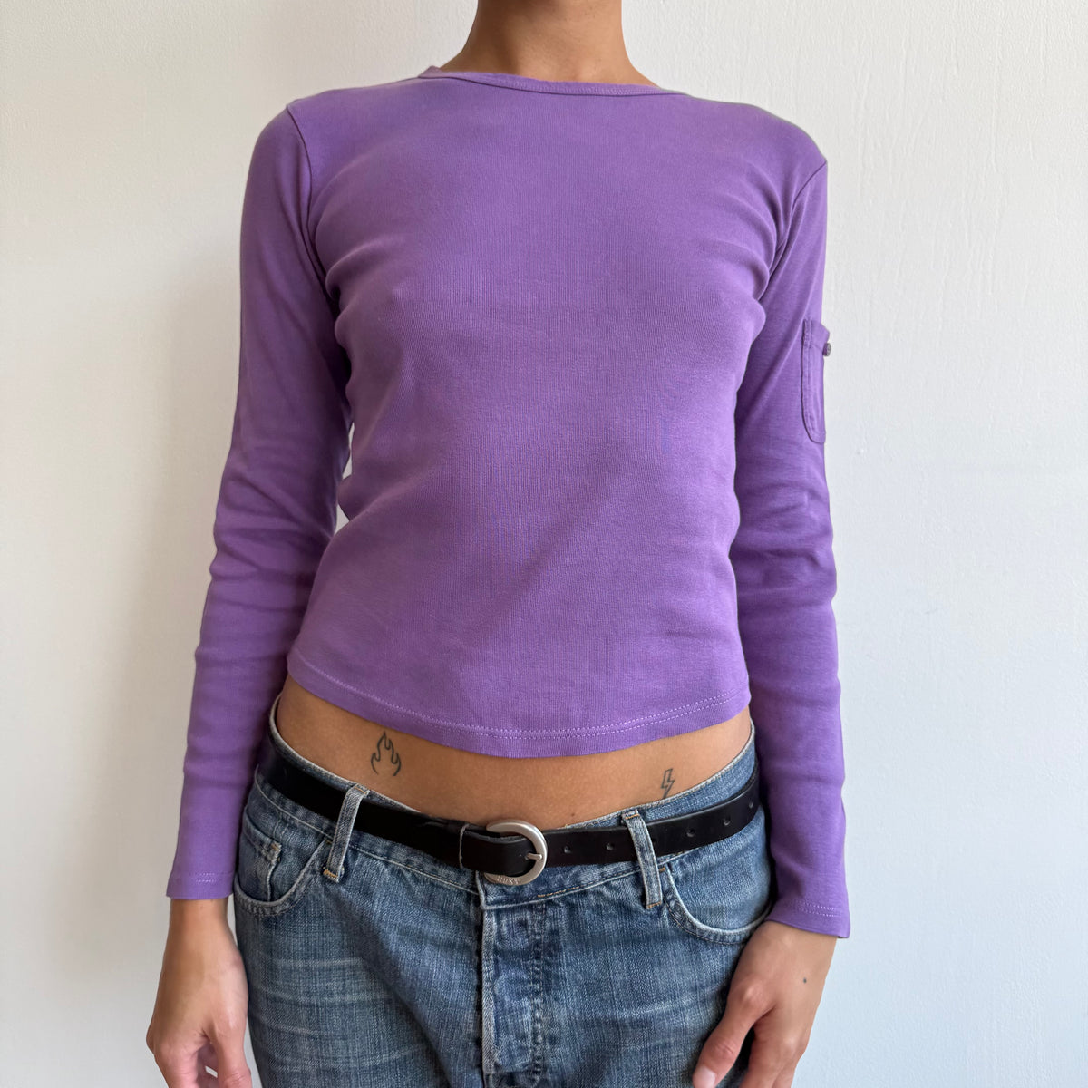 Purple button pocket top - Size S