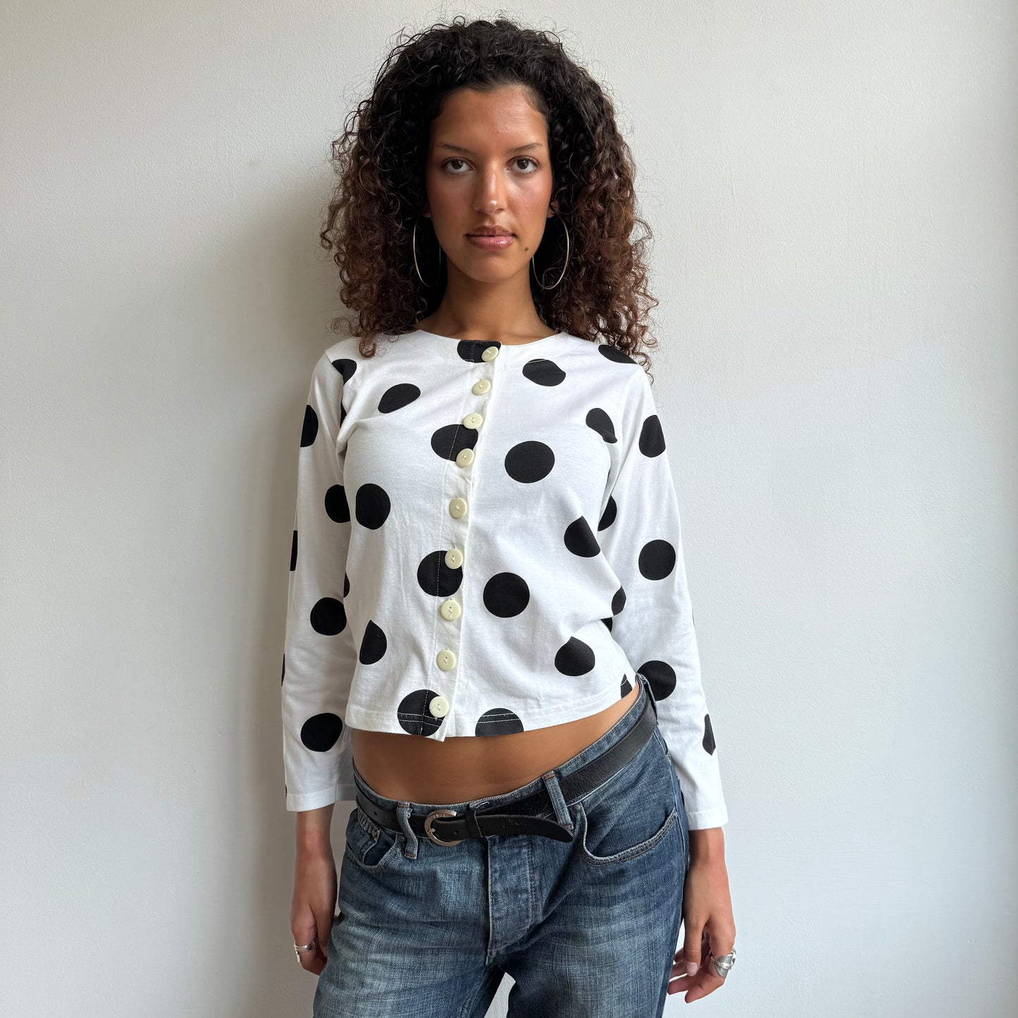 White polka dot button top - Size S