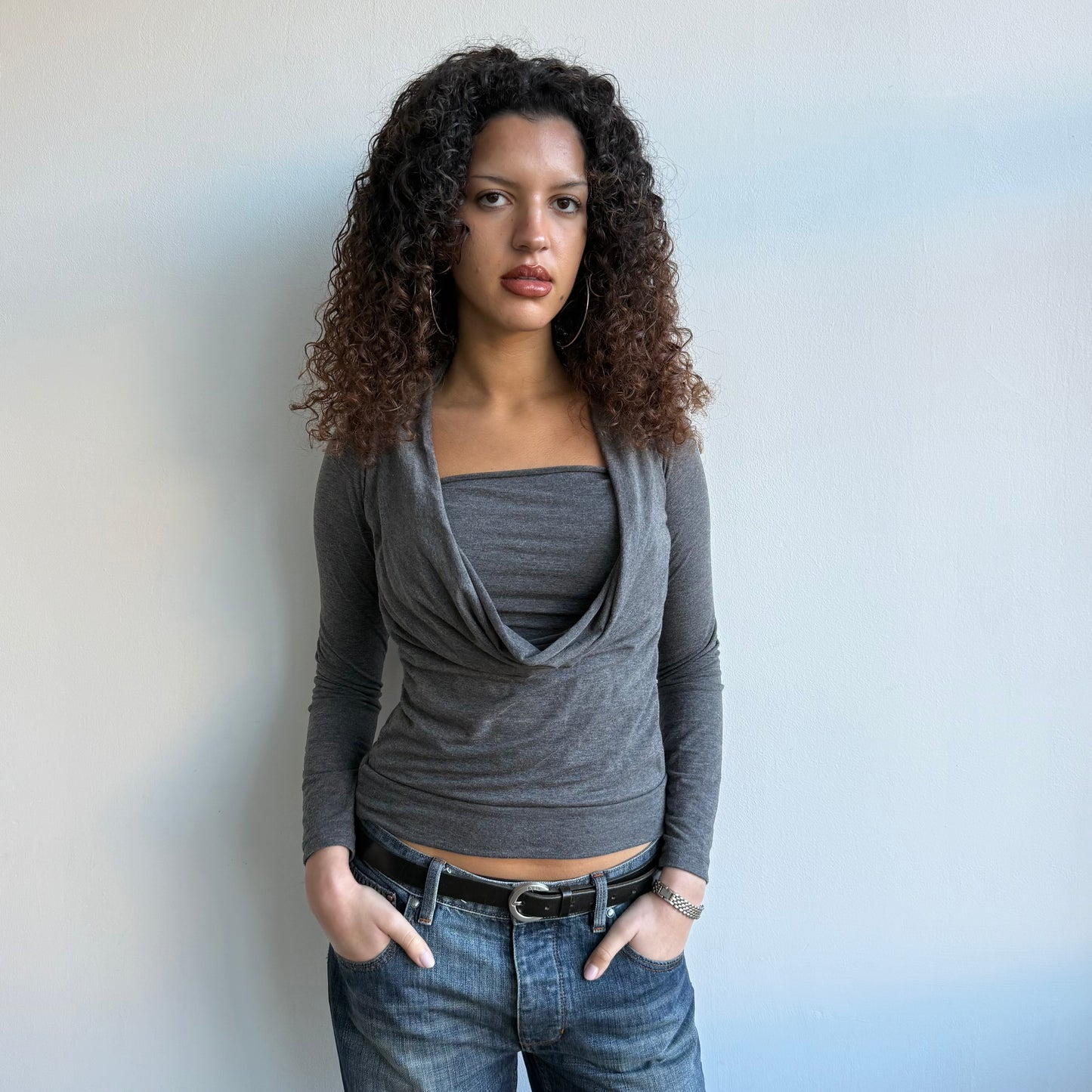 Grey double layer keyhole top - Size S
