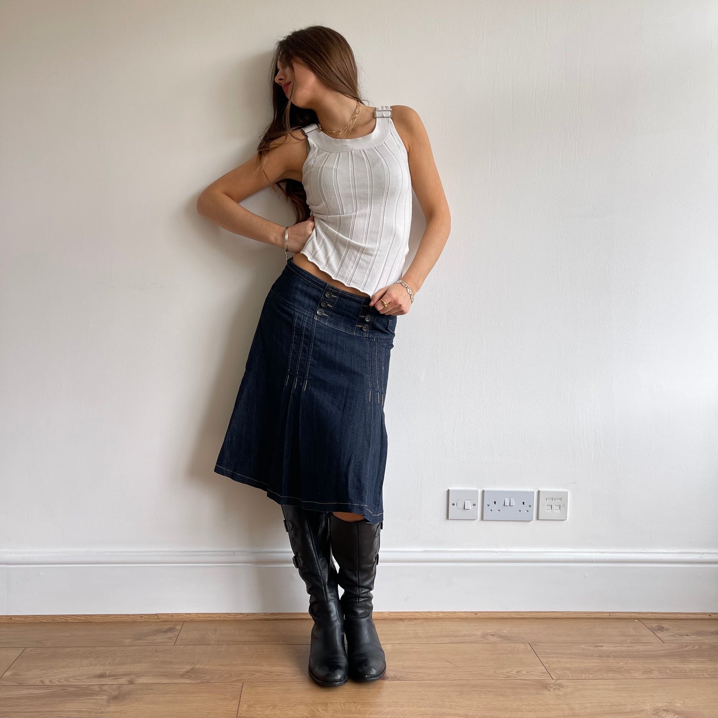 White knit buckle tank - Size S