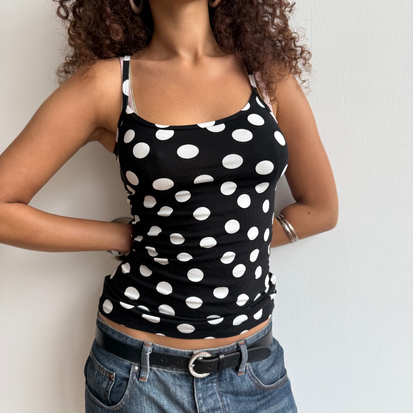 Black polka dot cami - Size S/M