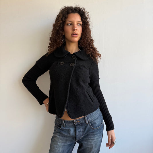 Black bi-material peacoat - Size S