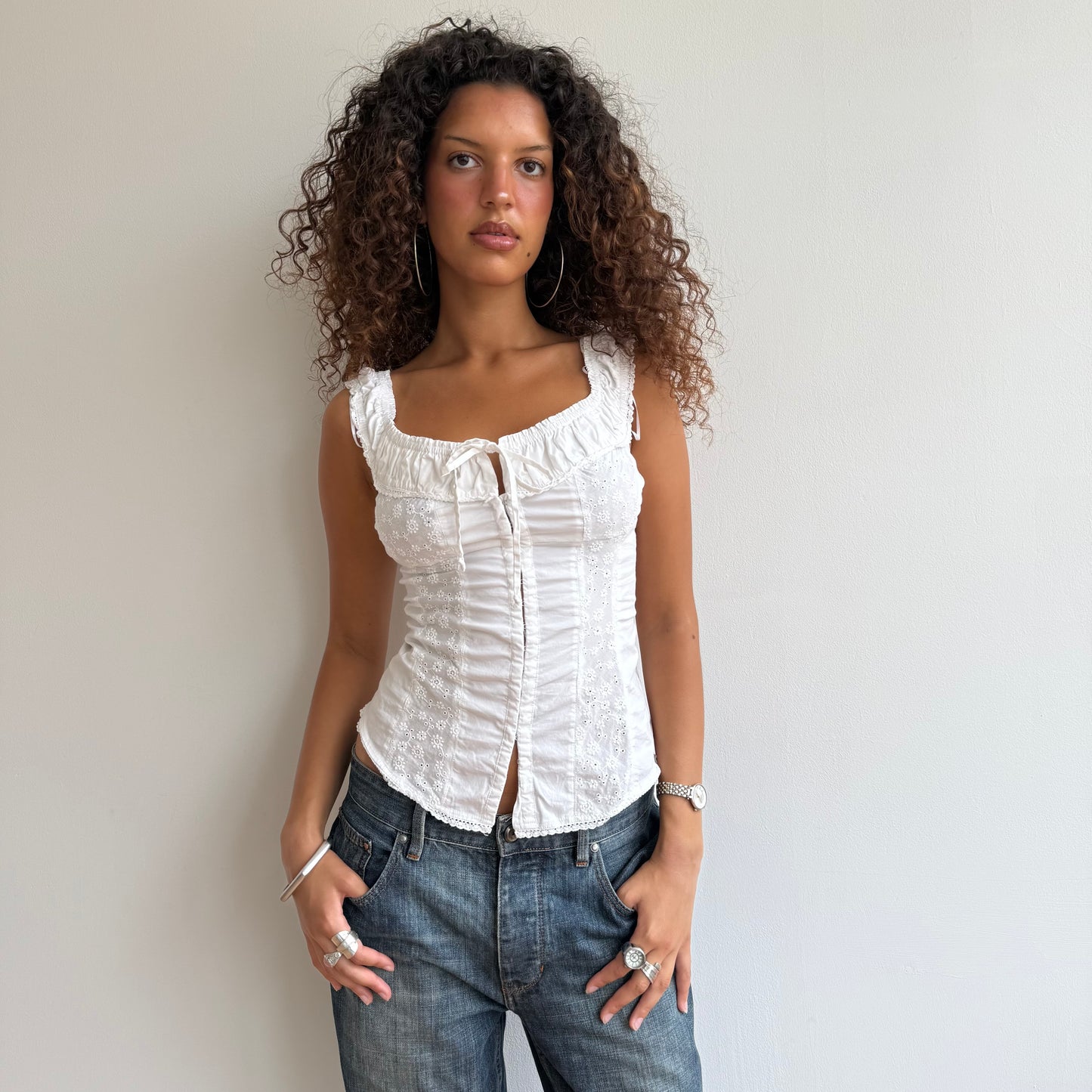 White GUESS milkmaid top - Size S/M