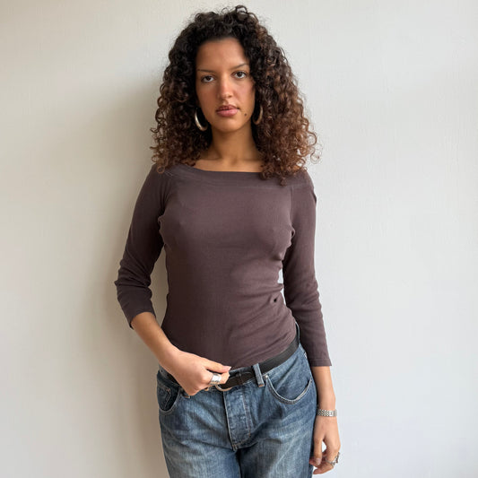 Brown 3/4 sleeve top - Size M