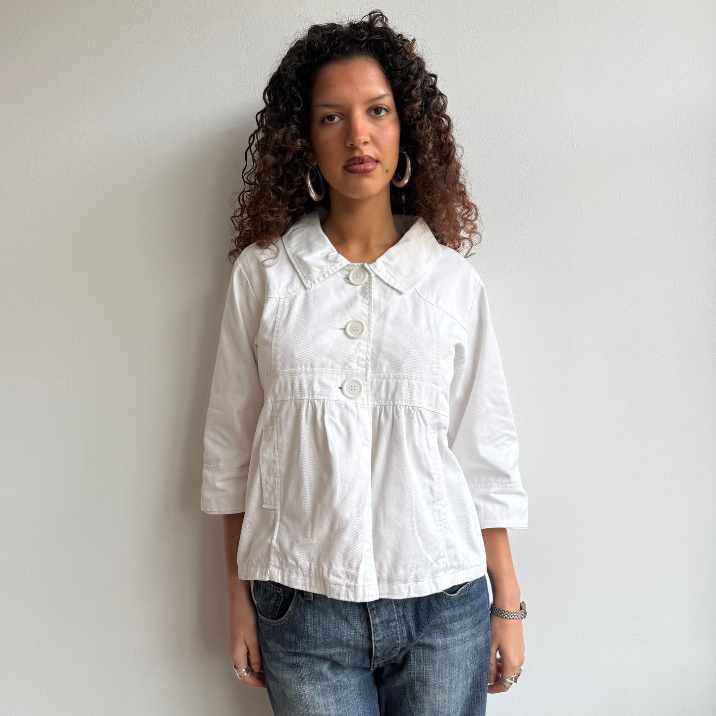 White 3/4 sleeve peacoat - Size M/L