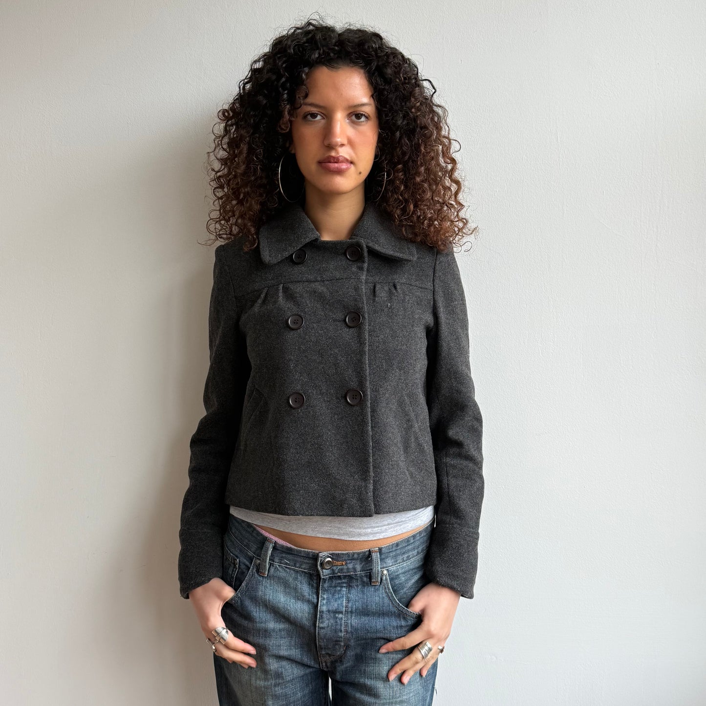 Charcoal double breasted peacoat - Size S