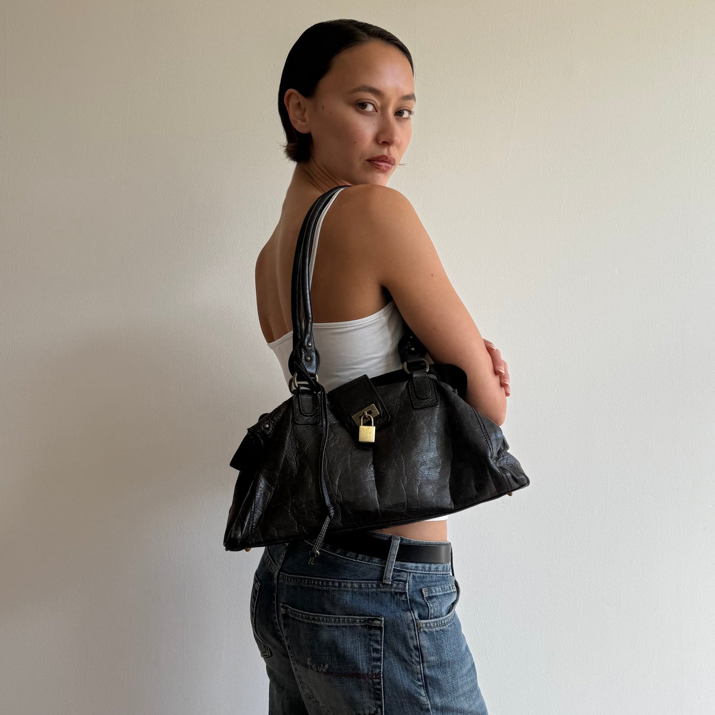 Black leather padlock bag - One Size