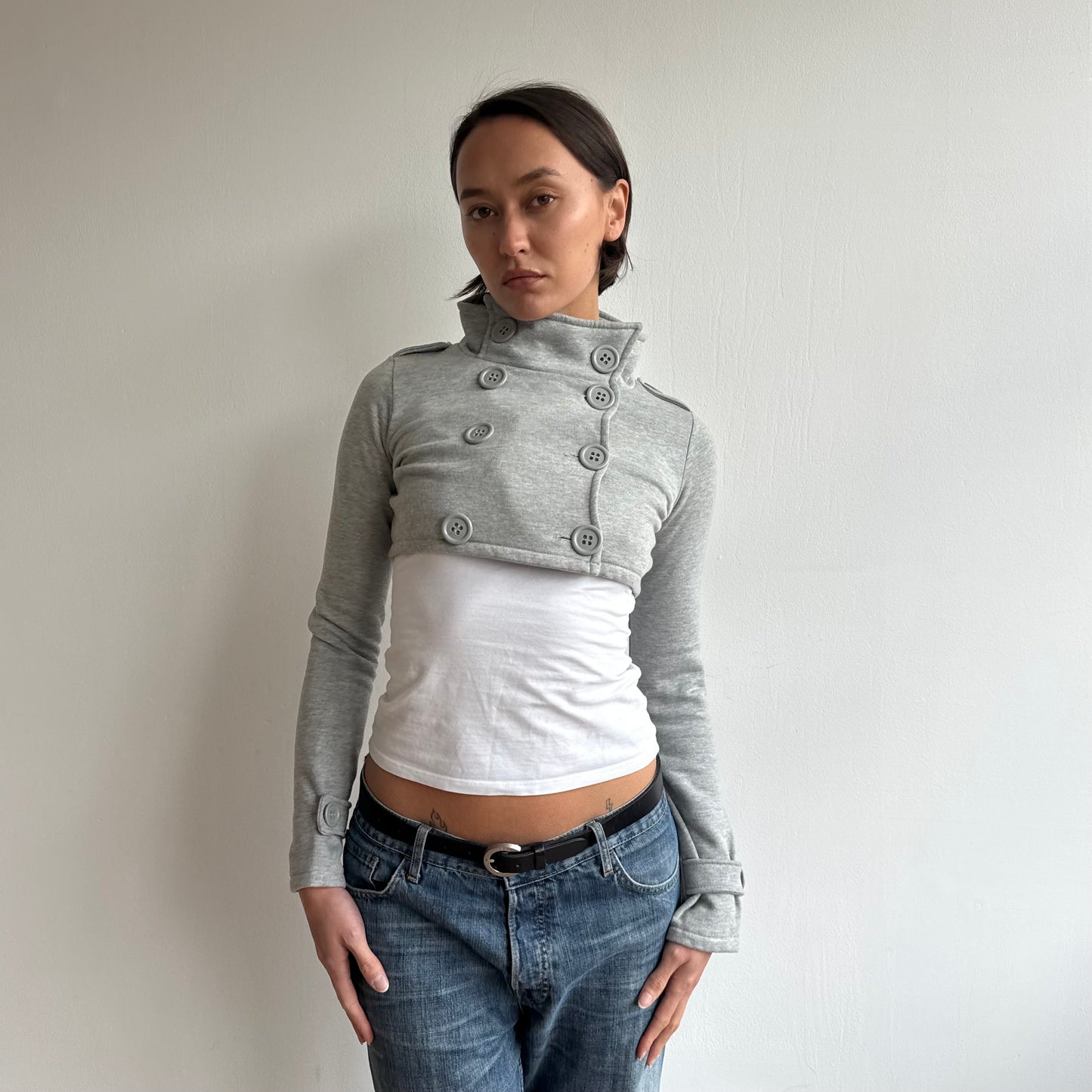 Grey cropped peacoat jumper - Size S