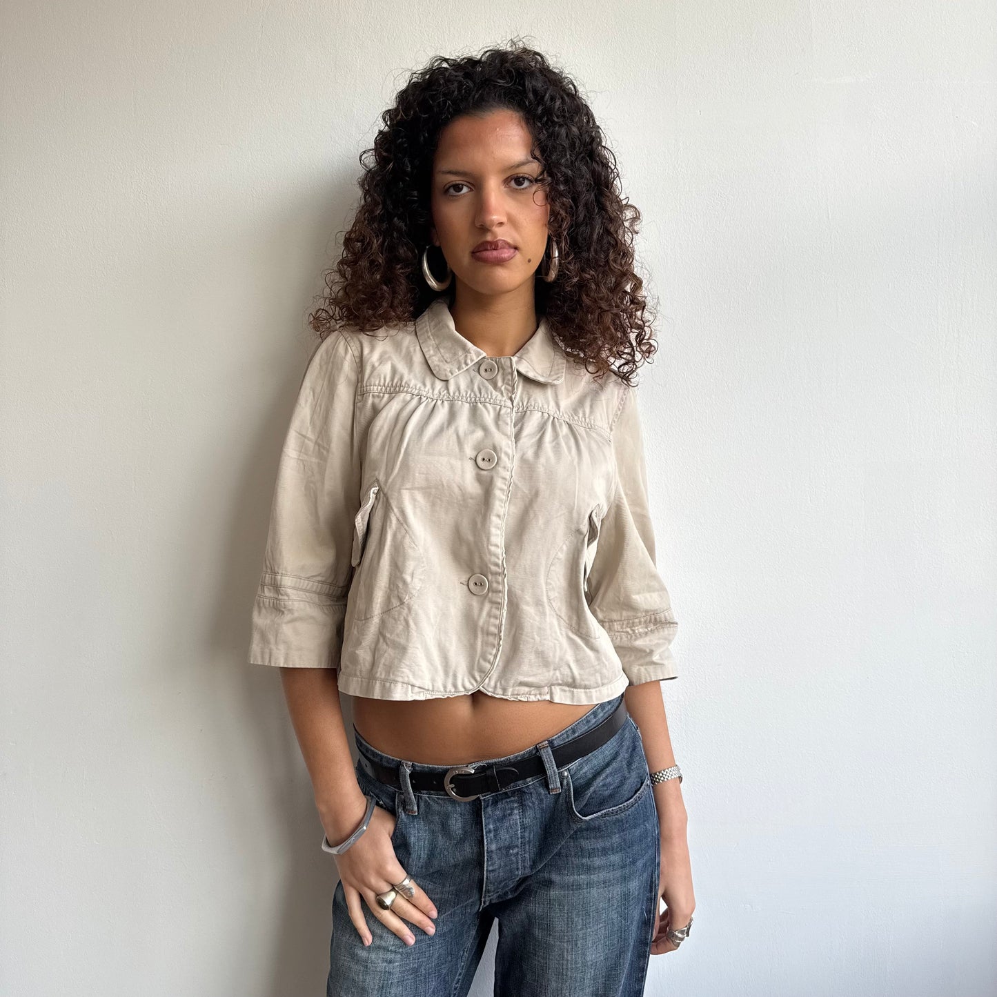 Beige 3/4 sleeve swing coat - Size S