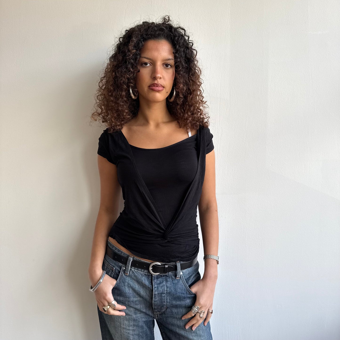 Black wrap twist cowl top - Size S