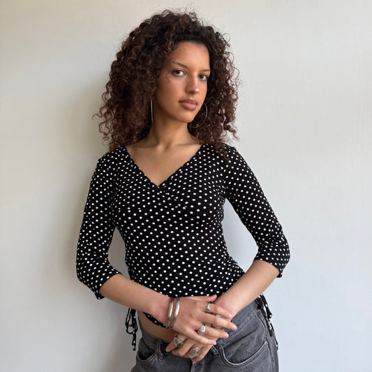 Polka dot ruched tie side top - Size S/M
