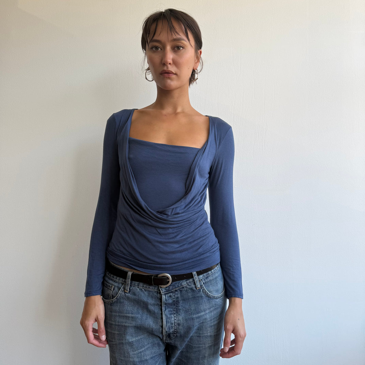 Blue keyhole wrap front top - Size S