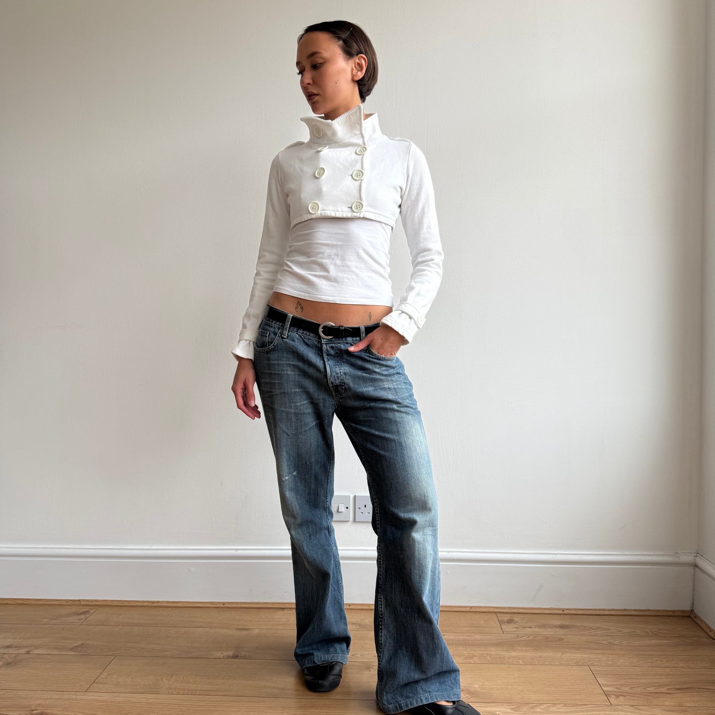 White cropped peacoat jumper - Size M
