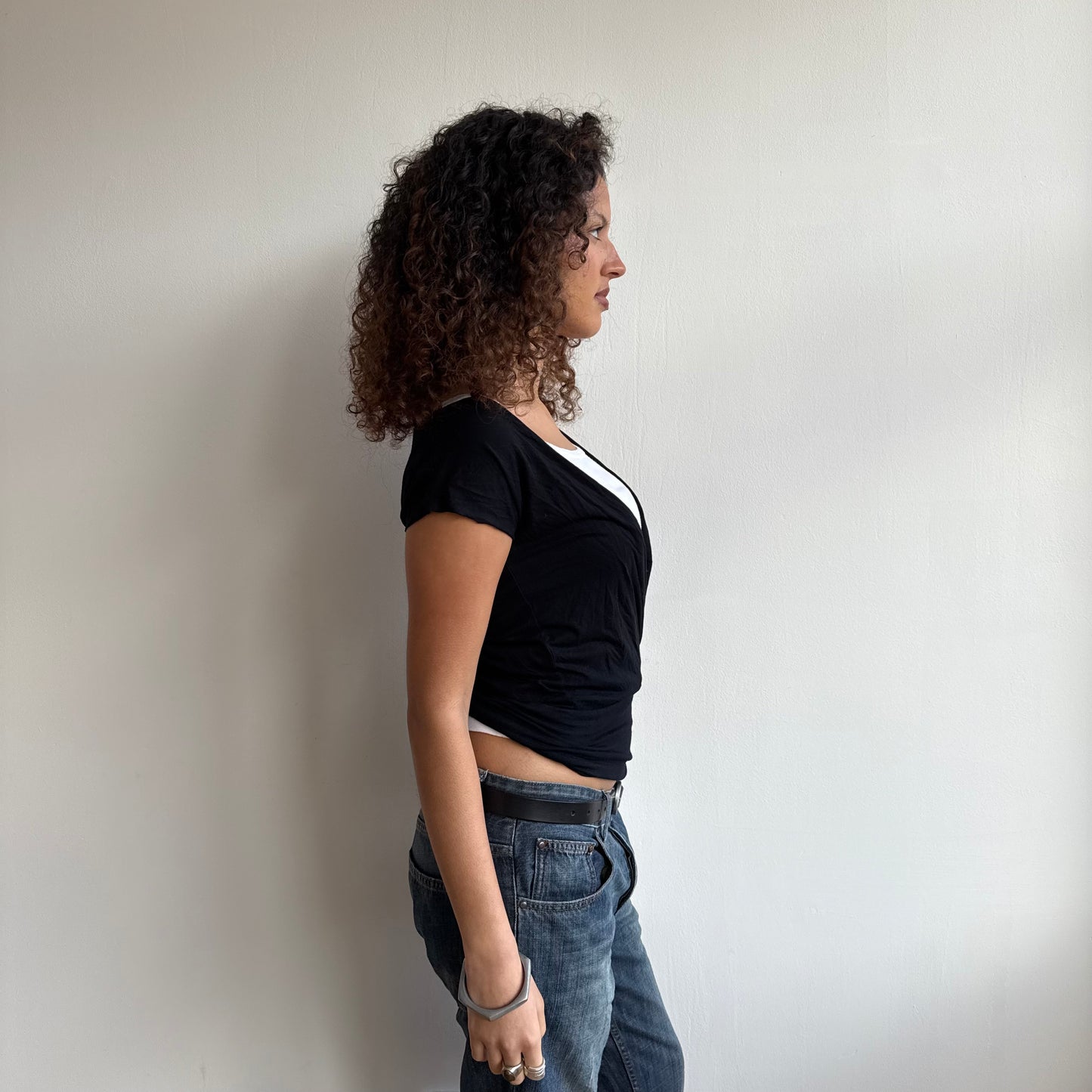 Black wrap V-front top - Size M