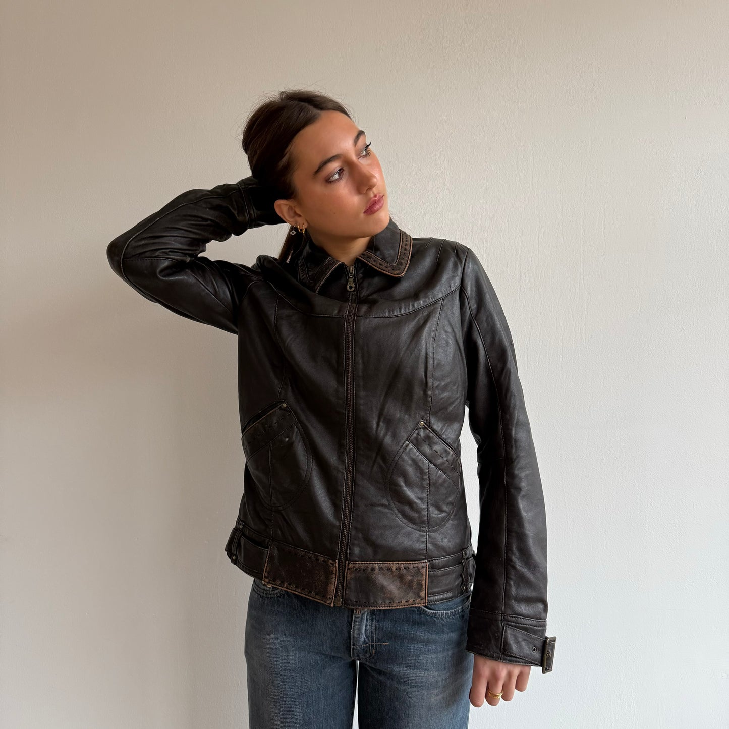 Brown leather jacket - Size M