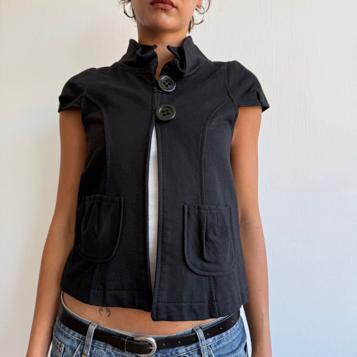 Black short sleeve peacoat - Size S
