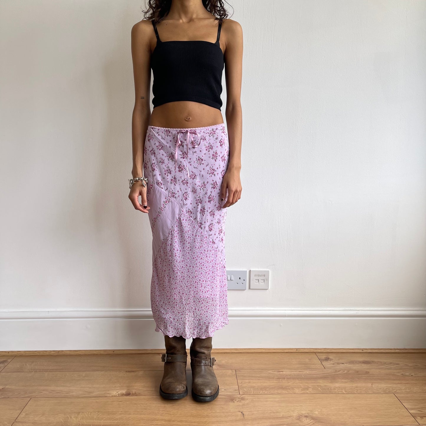 Lilac floral patchwork midi skirt - Size S
