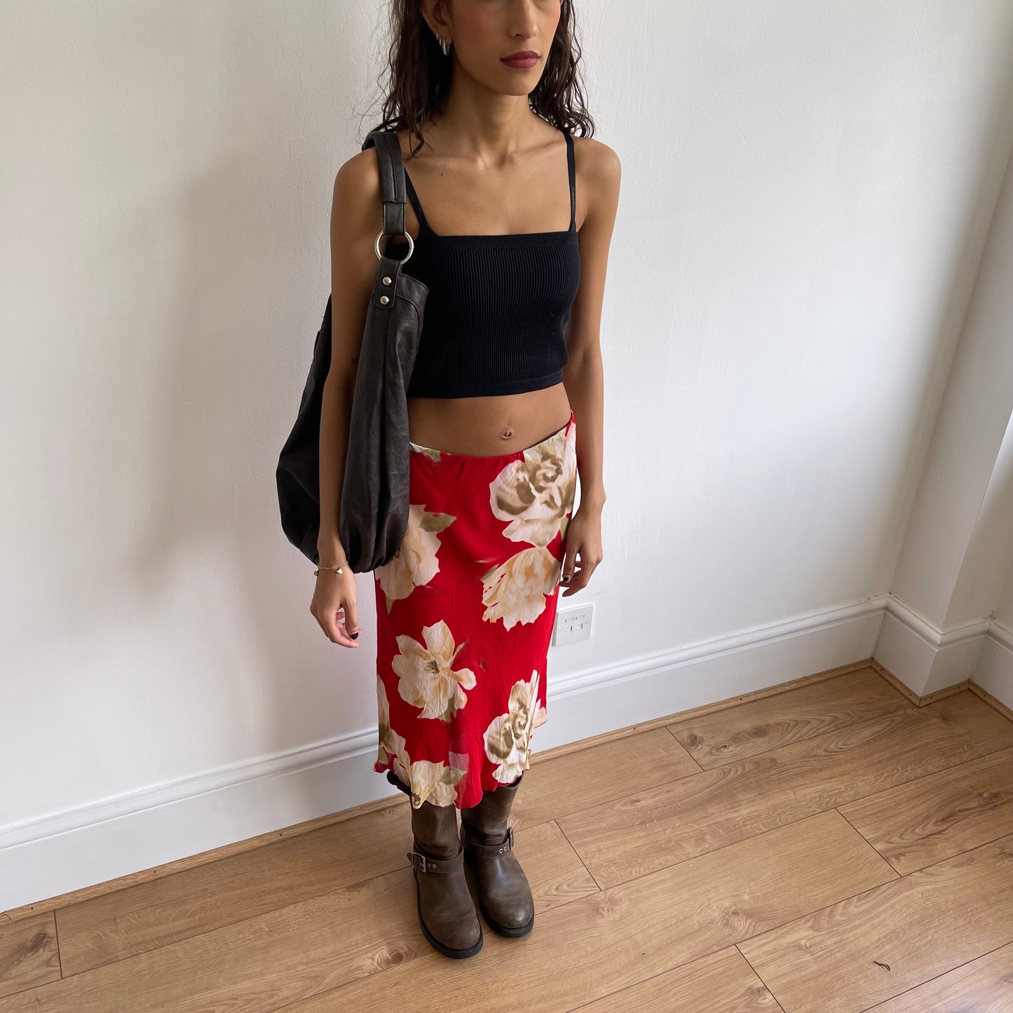 Red floral midi skirt - Size XS/S